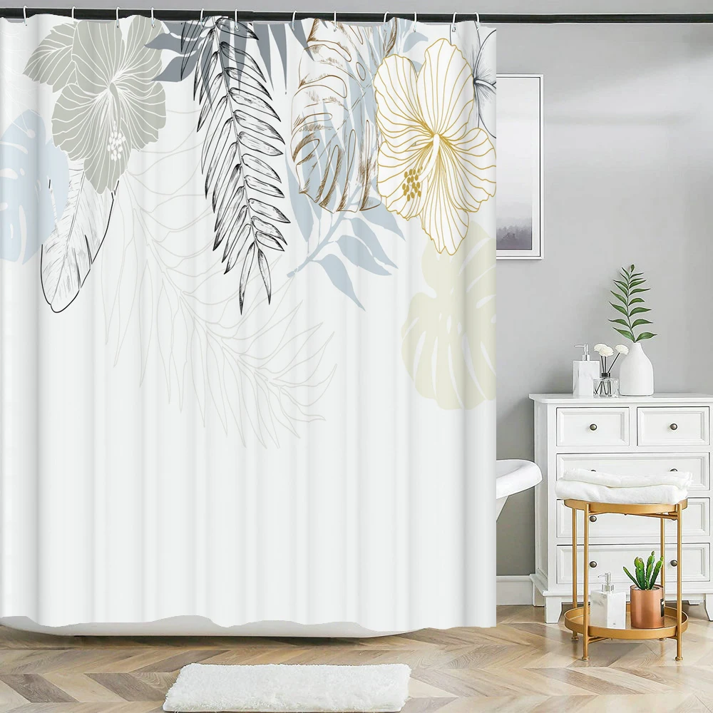 

Tropical Leaf Shower Curtains Leaves Printed 3D Curtains For Bathroom Natural Plant Polyester Waterproof Bathroom Curtain