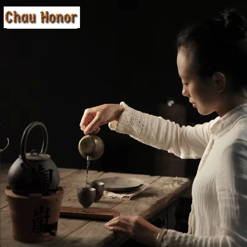 180ml Handmade Rough Pottery Teapot Zen Iron Rust Glazed Pot Household Tea Soaking Kettle with Ball Hole Cha Teaware Decoration