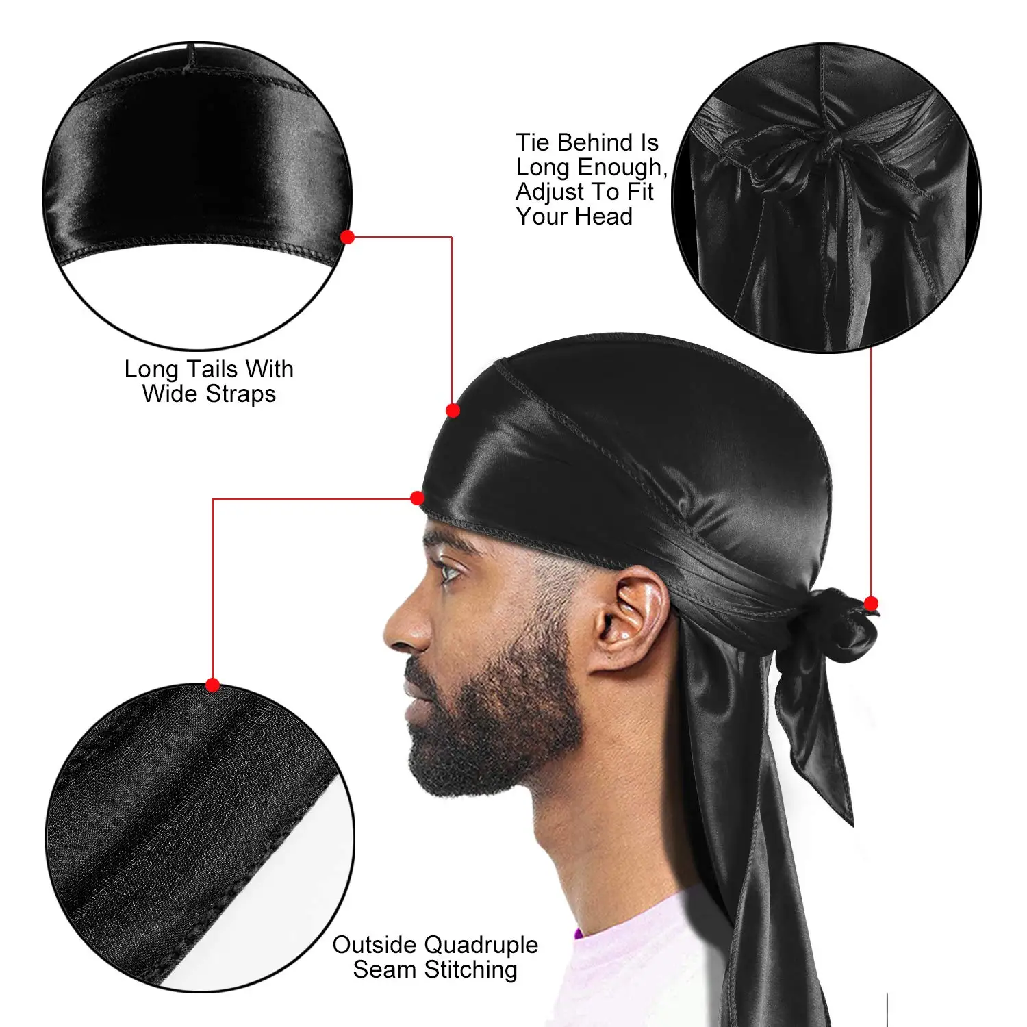 Em promoção! Bandana Durag De Moda Masculina De Durag Hip-hop, O Rapper  Turbante Chapéu De Acessórios Para Mulheres, Homens Cetim Elástico Du  Pano-de Cauda Longa Do Cabelo Cachecol