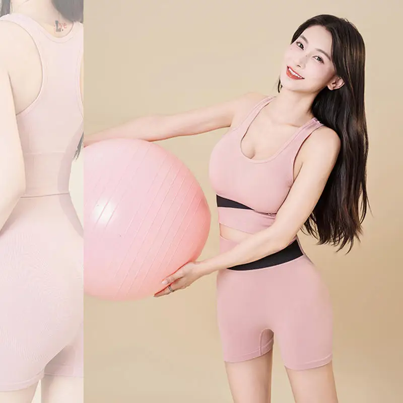 Yoga Suit Set Peach Color Fast Drying High Waist And Hip Lifting Fitness Set Running Shock-absorbing Exercise Set For Women 3