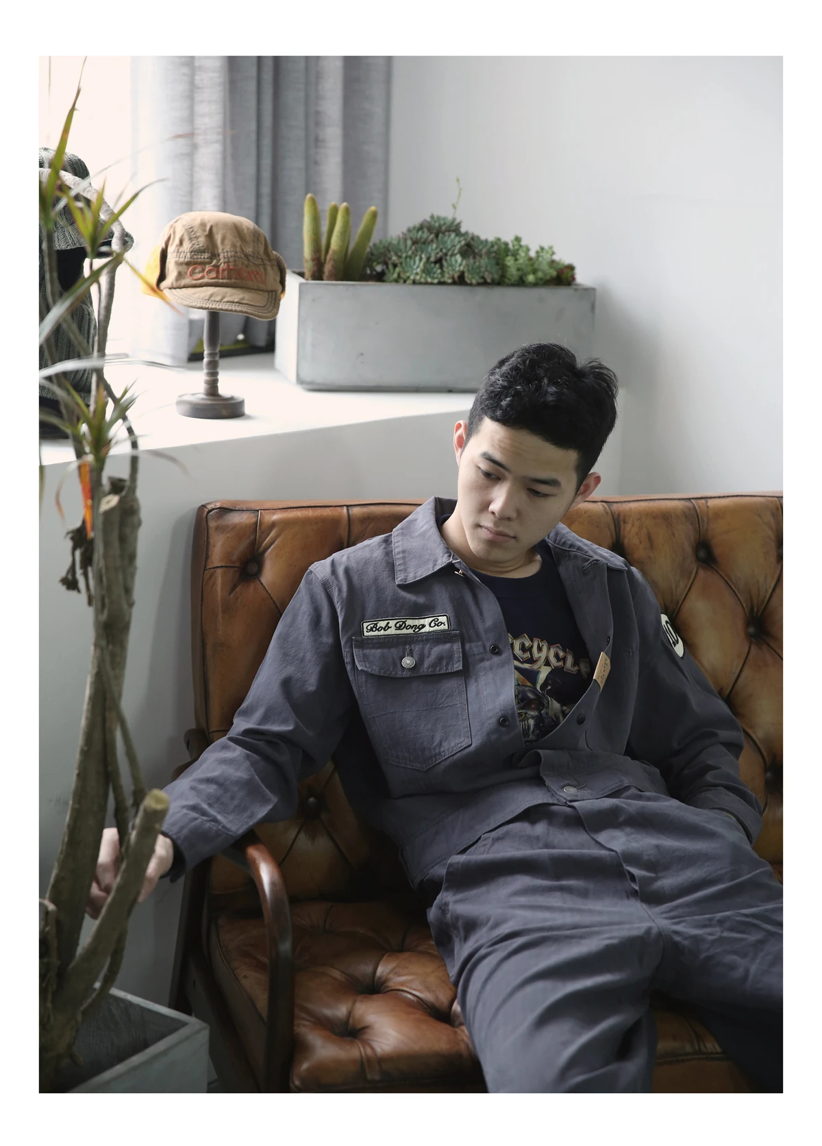 BOB DONG Motorcycle Coveralls Herringbone Long Sleeve Mechanic Garage Jumpsuit 3
