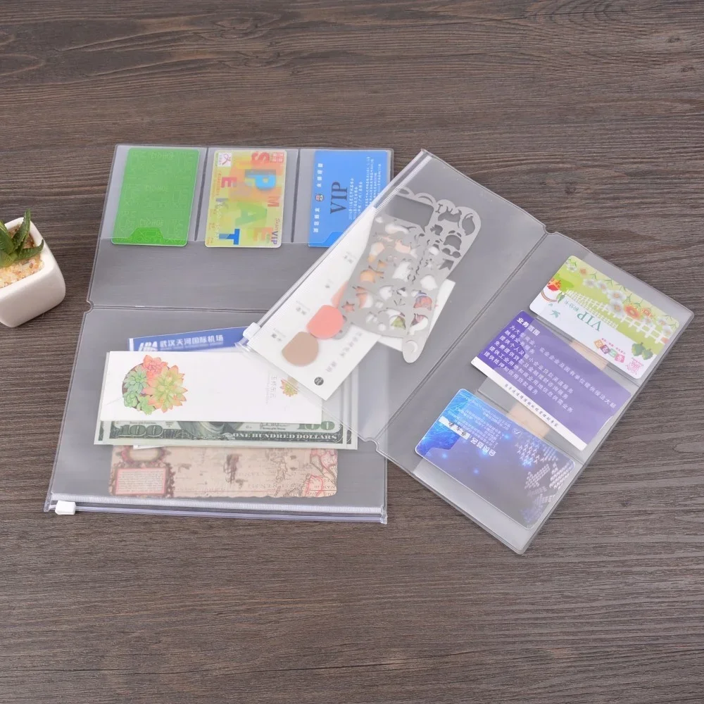 

PVC Zipper Pocket File Folder Travel Journal Notebook Planner Accessories Card Holder Storage Bag for A5/Standard/Passport