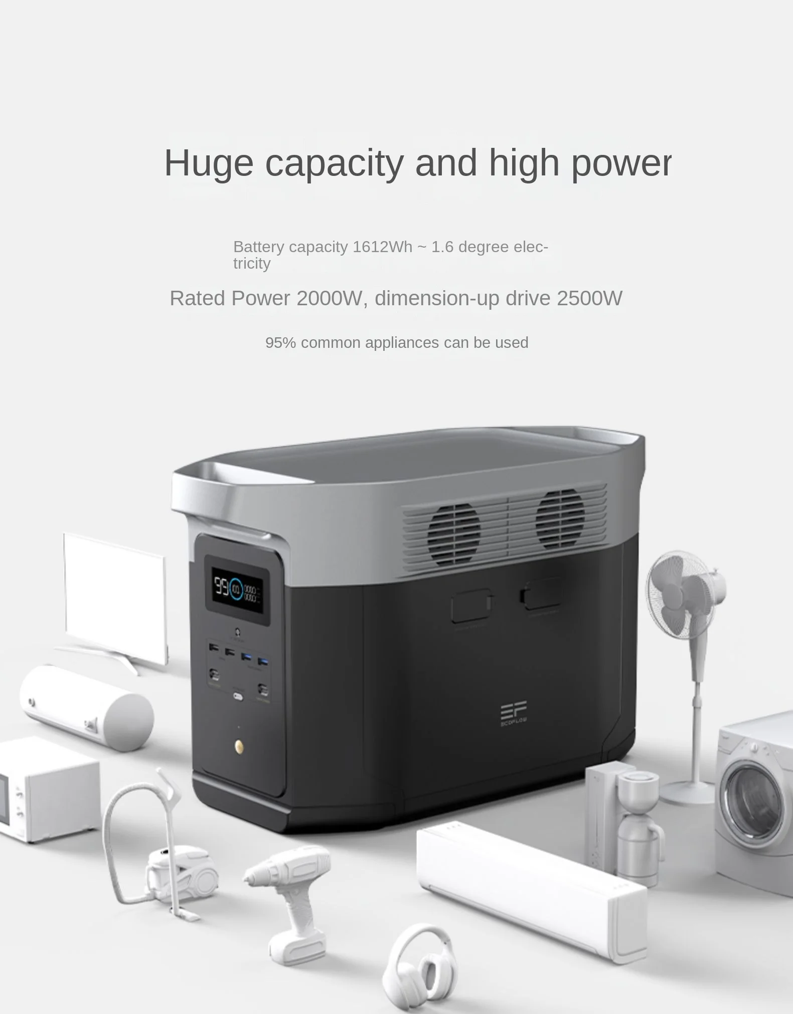 

Portable Power Station ECO flow Outdoor Solar Generator LiFePO4 Battery ECOFLOW DELTA 2000 2400W 2016wh Large Capacity