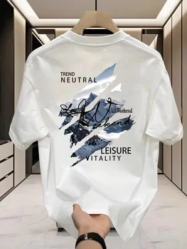 Nuova T-shirt da uomo 100% cotone con stampa estiva in stile street style. Adatto per una combinazione casual con top a maniche corte.