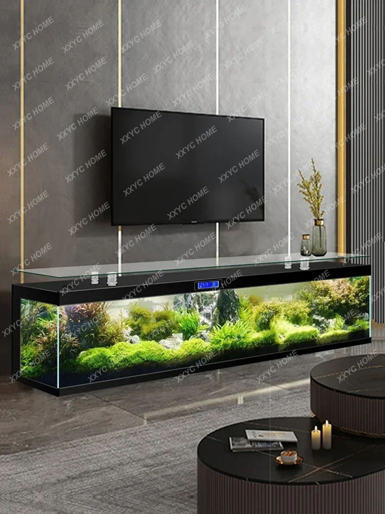 

Modern Minimalist Square TV Cabinet Fish Tank Living Room Large Home Floor Lazy Change Water Aquarium