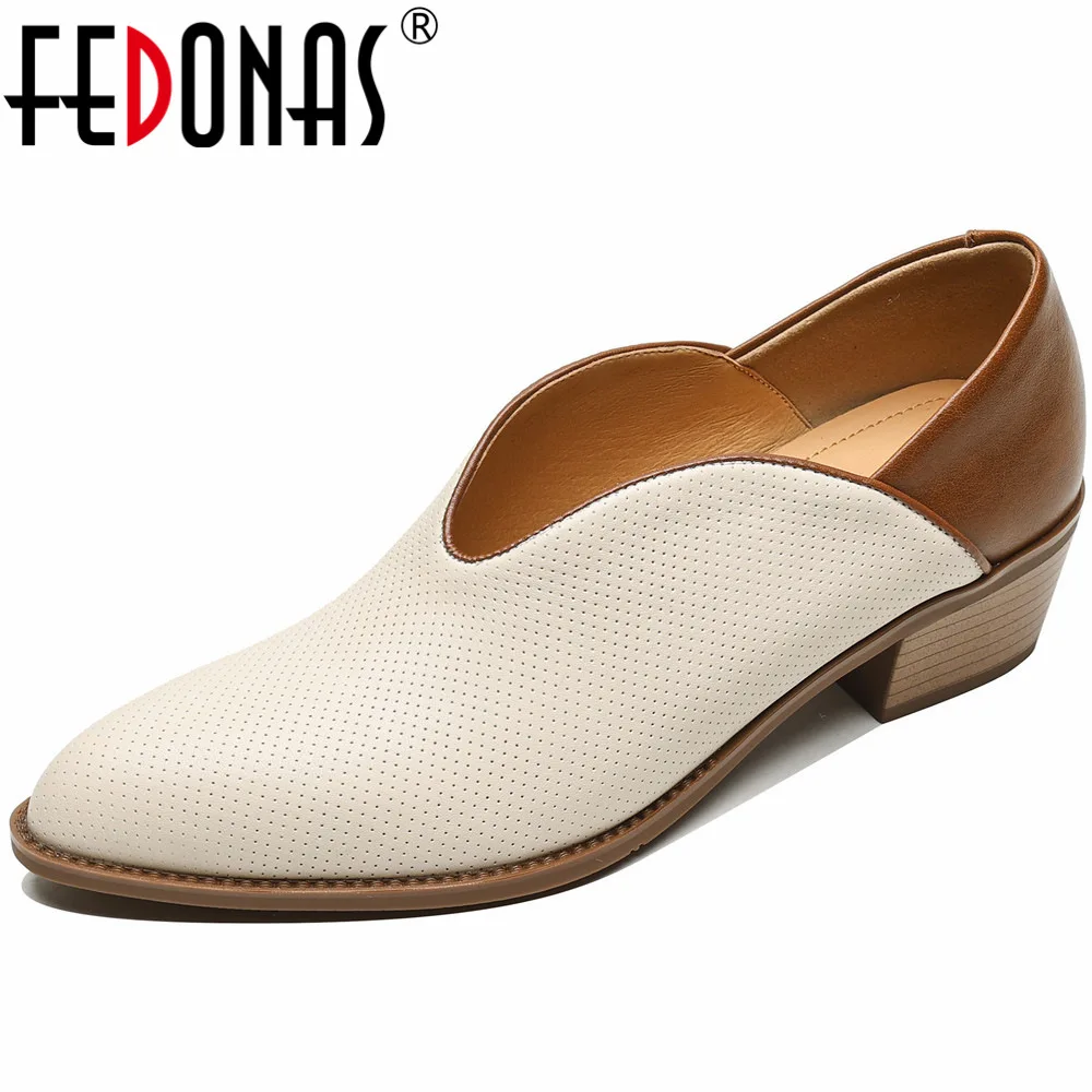 

FEDONAS Basic Women Pumps Spring Summer Genuine Leather Pointed Toe Thick Heels Shoes Woman Mixed Colors Office Lady Pumps 2024