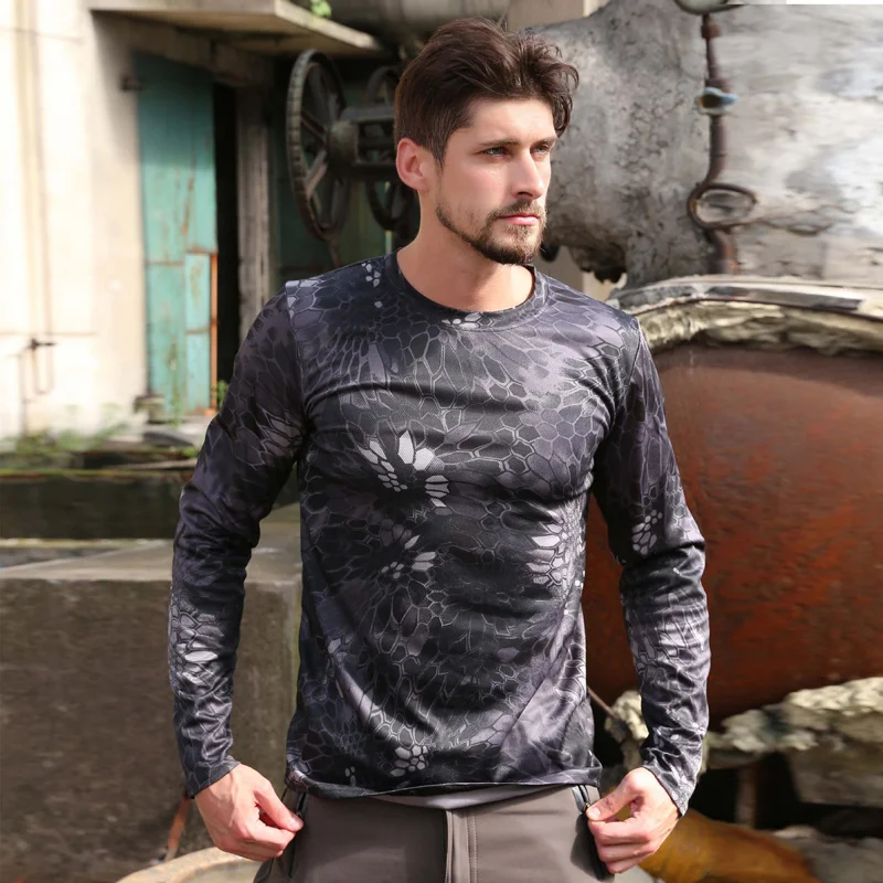 Camouflage Quick Dry Hiking T-Shirt Men Spring Autumn Sport Breathable Long Sleeve Tops Tactical Combat Hunting Camping T Shirt