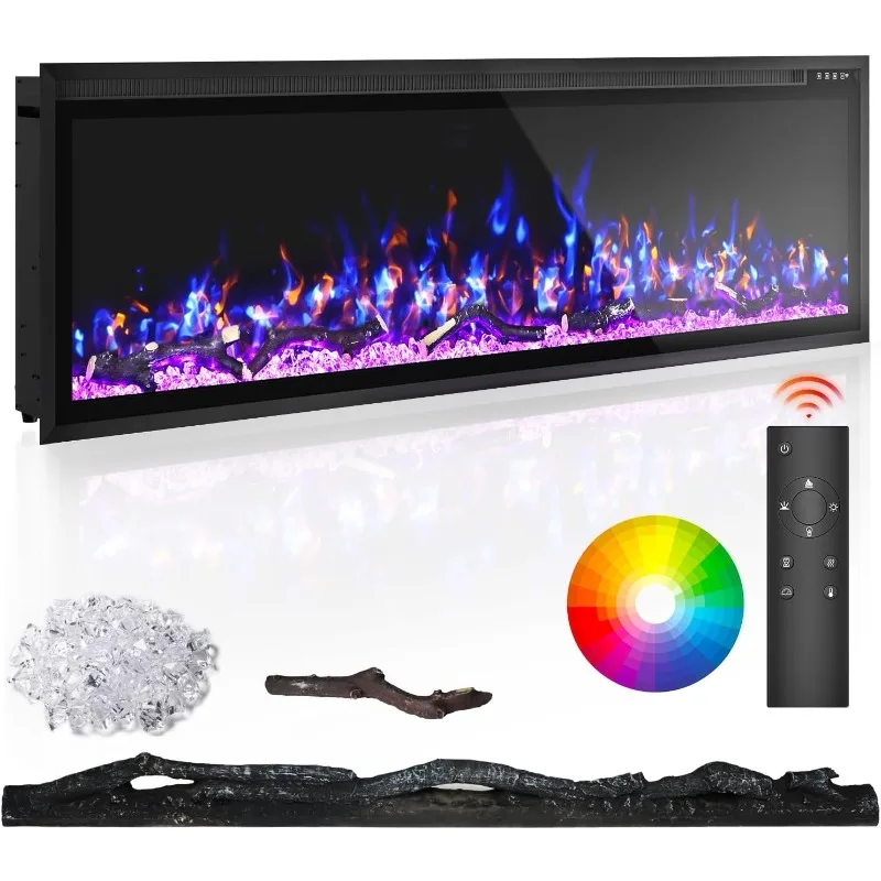 60 Inch Recessed Wall Mount Electric Fireplace