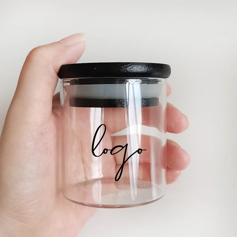 Small Cute Glass Kitchenware High Borosilicate Sealed Glass Container with  Black Bamboo Lid