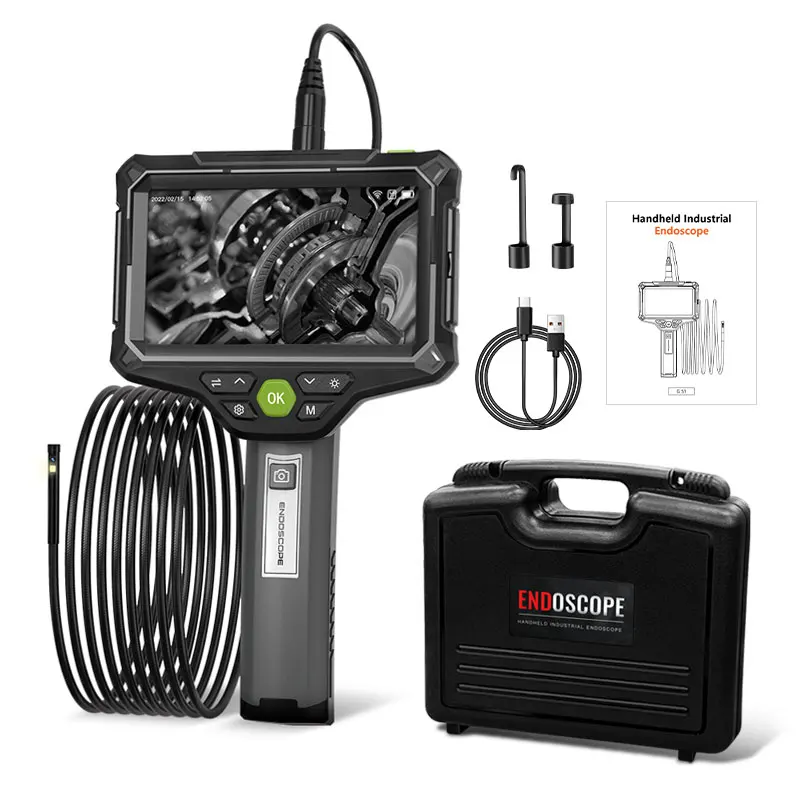 

ANESOK G51Handheld Industrial Endoscope Inspection Camera 1080P HD 5.0 Inch LCD Screen IP67 Waterproof Snake Tube with LED Light