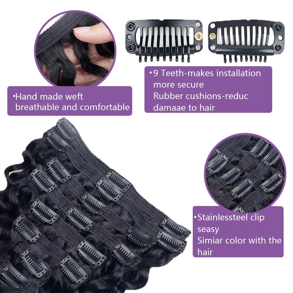 Deep Wave Clip ins Human Hair Extensions for Women 8Pcs Extensions Real Human Hair Curly Thick to Ends with 120g/set