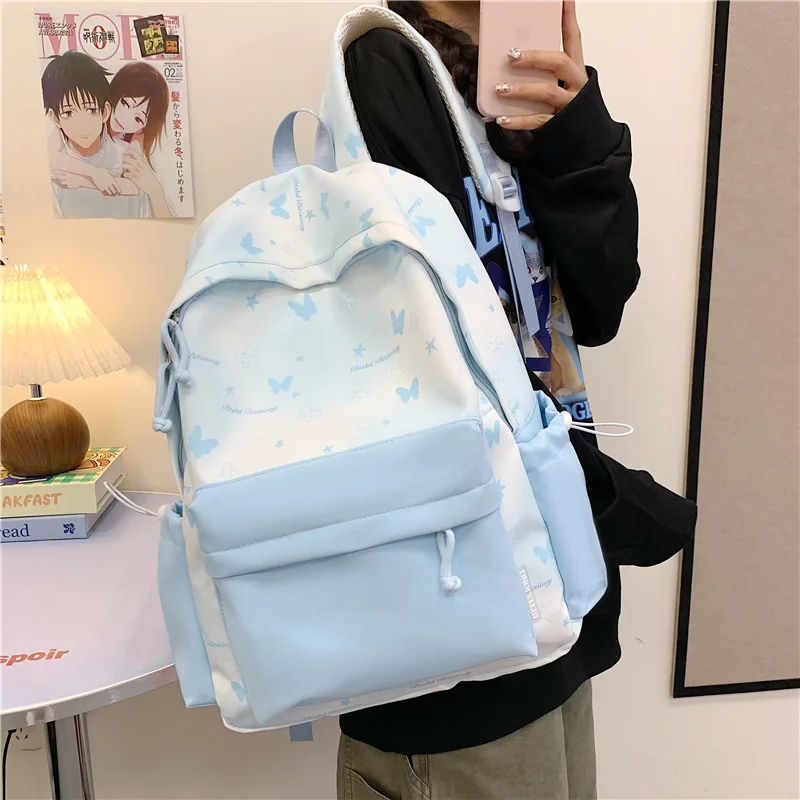 New backpack with high appearance, fresh and sweet cartoon butterfly star backpack for junior high school students