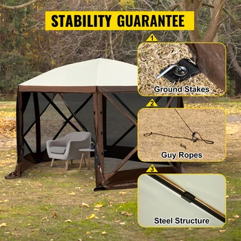 SucceBuy Pop-up Camping Gazebo Camping Canopy Shelter 6 Sided 12' x 12' / 10' x 10' Sun Shade Tents & Canopies Camping & Hiking 3