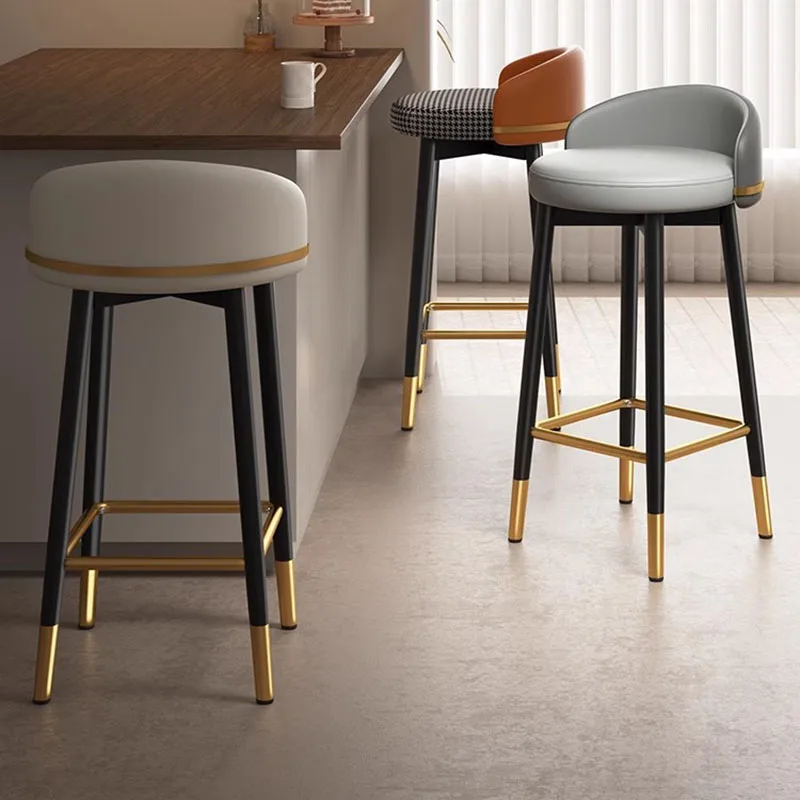 LeatherMetalBarChairBarstoolLuxuryRoundModernLoungeBarStool