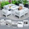 7 Piece Patio Furniture Aluminum Fire Pit Conversation Set with 29'' Large Depth Seat Outdoor Modern Luxury Sofa Set (White) 4