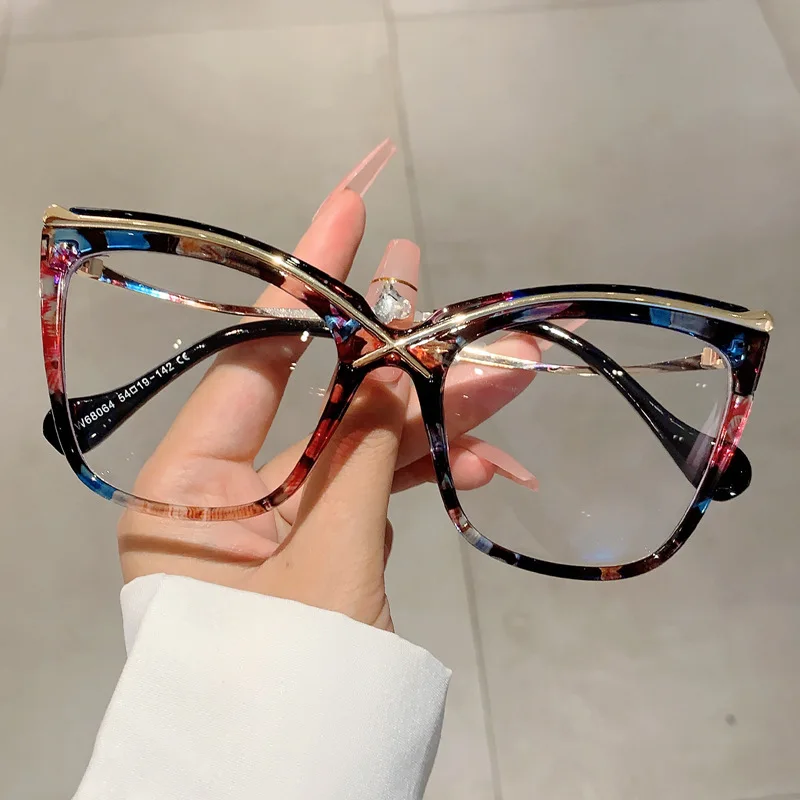 Vintage Fashion Oversized Cat Eye Optical Glasses Frame for Women Female Trendy Glasses Luxury Brand Designer Metal X Eyewear eyeglasses frames eyewear frames women glasses fashion eyeglasses