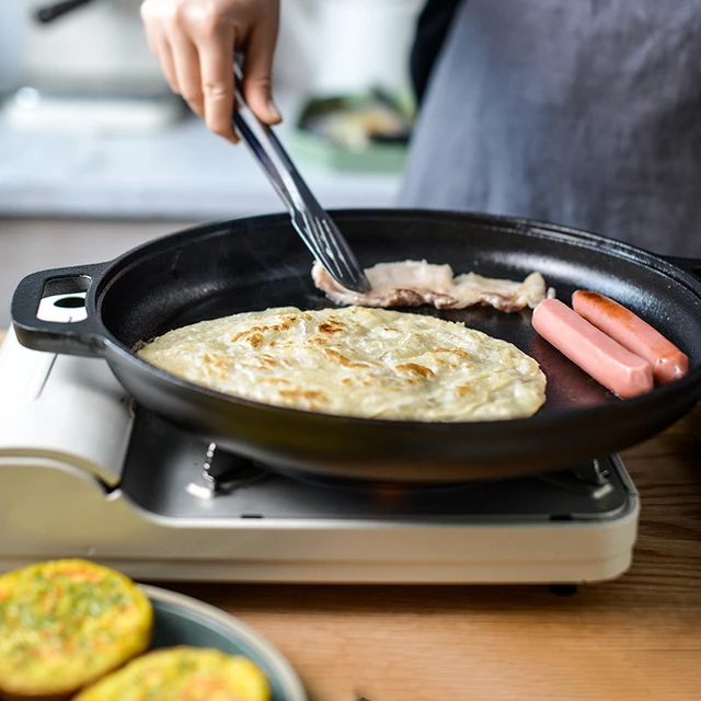 Thickened Cast Iron Uncoated Baking Pan Pancake Oyster Raw Steak Vegetables Kitchen Cooking Tool Outdoor BBQ Flat Frying Skillet 2