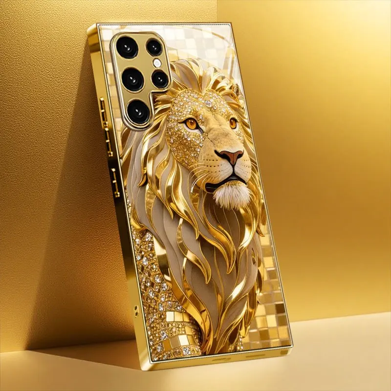 Golden Lion Weiyi Pattern Electroplated Gold Mobile Phone Case