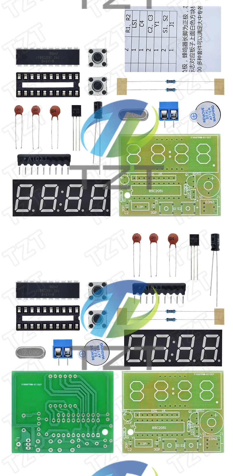 1/3 Stück AT89C2051 Digitale 4-Bit Elektronische Uhr Elektronik-Bausatz DIY-Kit TZT Lernset für Arduino – Detail 4