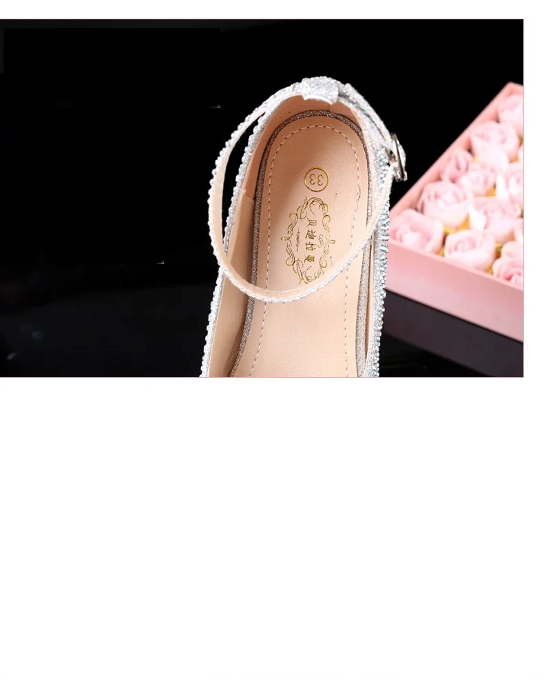 Princess Girls Party Shoes Children Sandals Sequins High Heels Shoes Diamonds Girls Sandals Peep Toe Crystal Kids Dress Shoes girl princess shoes