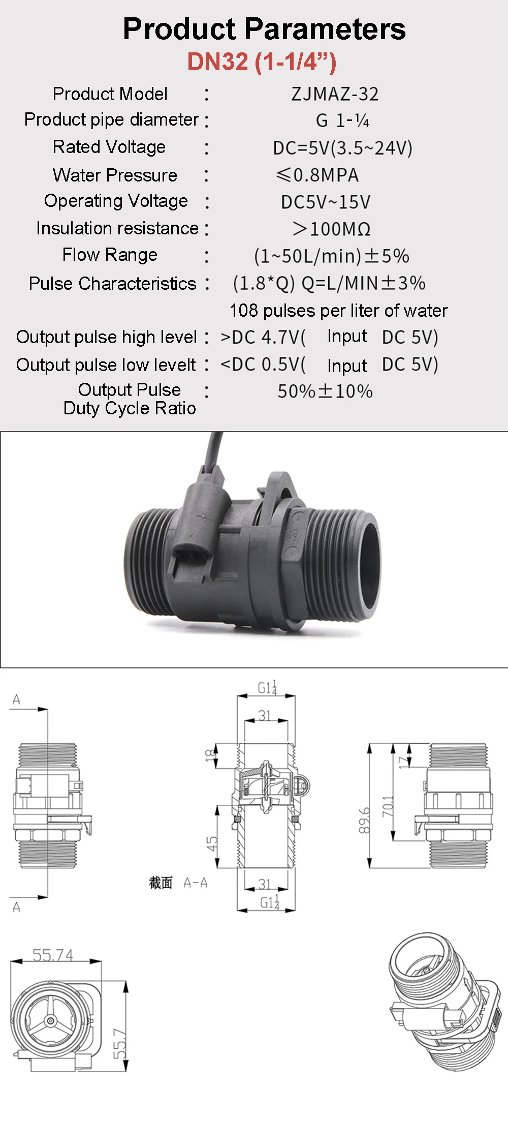3/4“ 1" 1-1/4" Wasserdurchflusssensor abnehmbar zum Reinigen DN20 DN25 DN32 Zerlegbarer Hall-Durchflussmesser – Detail 4