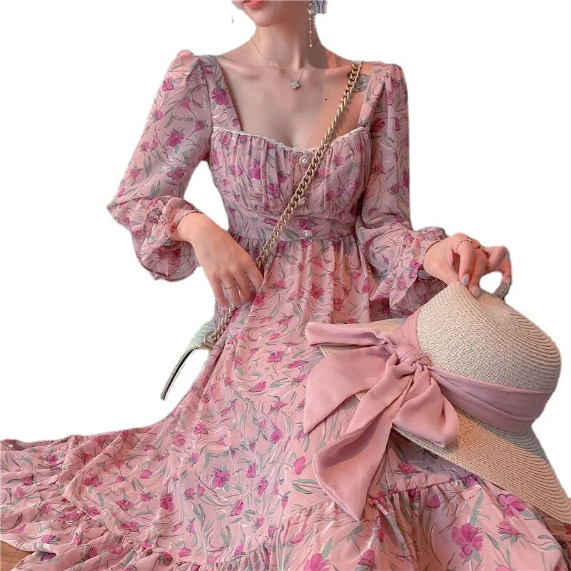 

2023 New Summer Women Dress Elegant Casual Vintage Long Sleeve Y2k Japanese Korean Fashion Floral Fairy Formal Occasion Dresses