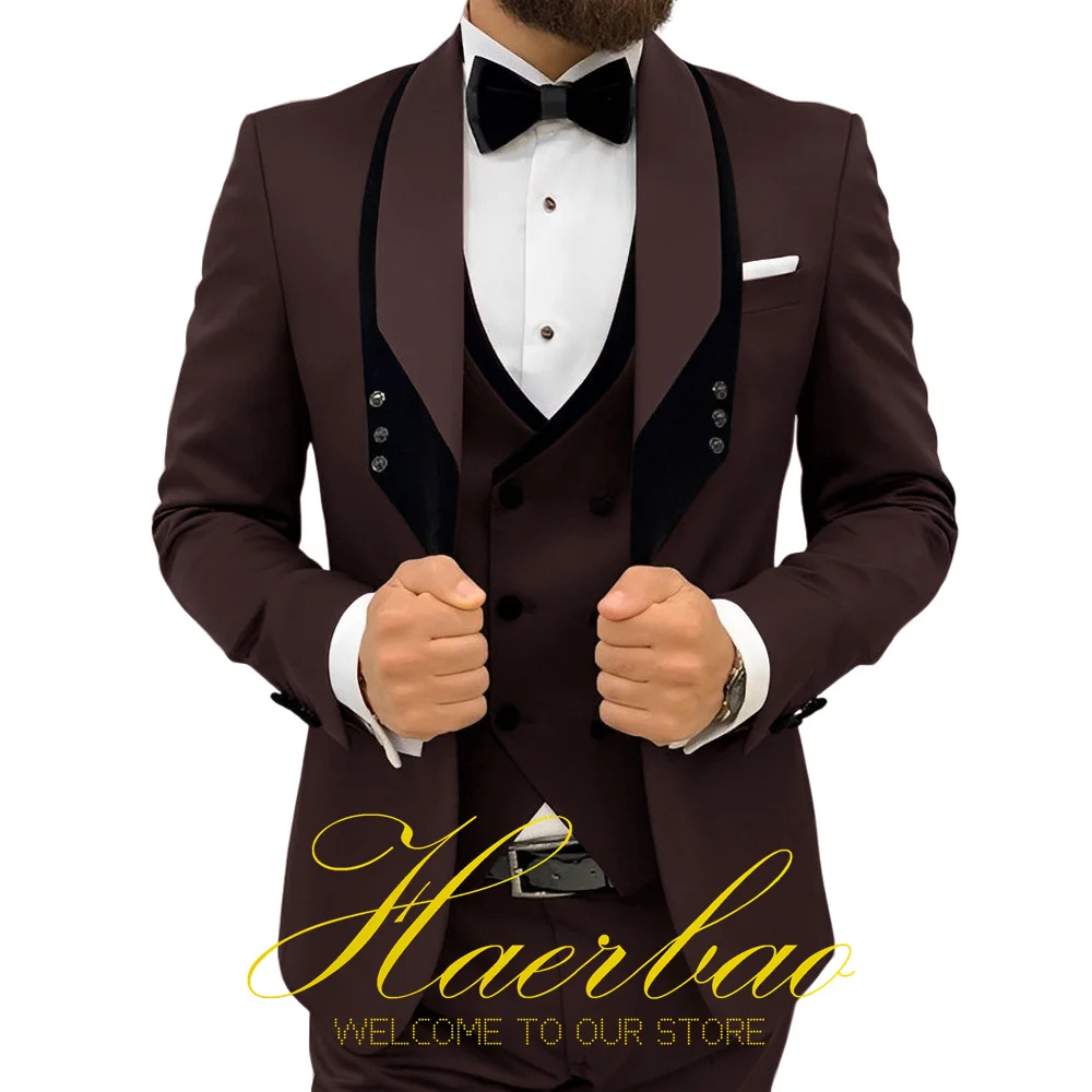 Men Wedding Suit  Vest Pants Jacket Three Piece Set Groom Tuxedo Fashion Design Formal Slim Fit Clothes for Male