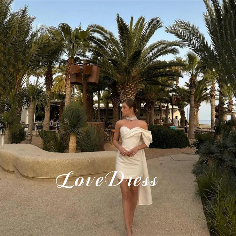 Customized Elegant Sweetheart One Shoulder Sheath Short Wedding Dress Above Knee Simple Backless Lace Up Pleats Mini Bridal Gown 3