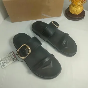 여성용 블랙 플랫 샌들, 라운드 헤드 컴포트 비치 슬링백 플랫, 오피스 레이디 캐주얼 슈즈, 2 가지 색상, 2024 용수철 신상