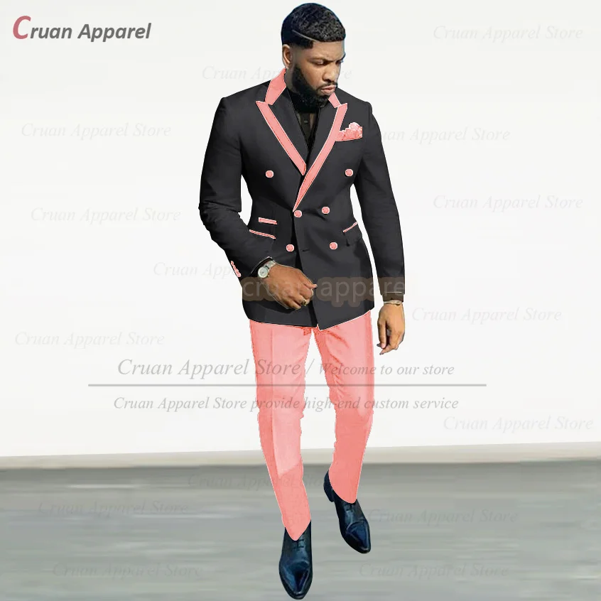 Classic Black Suit Set For Male Evening Dinner Stylish Double Breasted Blazer Pants 2 Pieces Prom Luxury Slim Fit Outfits mens suits