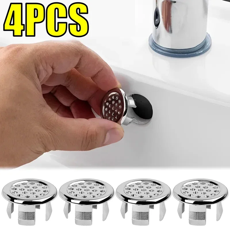 4PCS Plastic Bathroom Kitchen Basin Sink Overflow Cover Ring Insert Replacement Chrome Hole Round Drain Cap Basin Accessory round overflow drain cap cover sink overflow ring kitchen bathroom basin trim bath sink hole insert hole kitchen bathroom spare