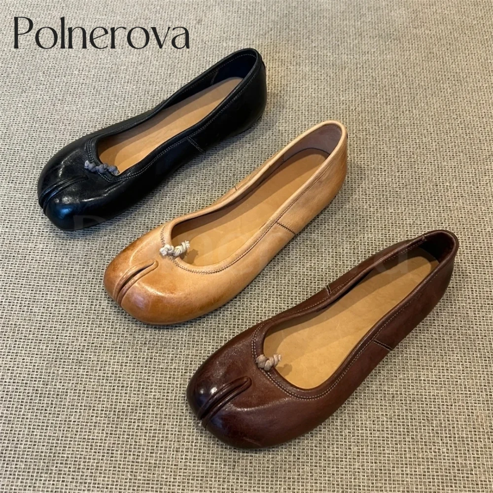 Tabi Ballet Shoes Hand-Painted Slip-On Flats Comfortable Leather Flats Latest Design Elegant Women's Shoes New Style Black Brown