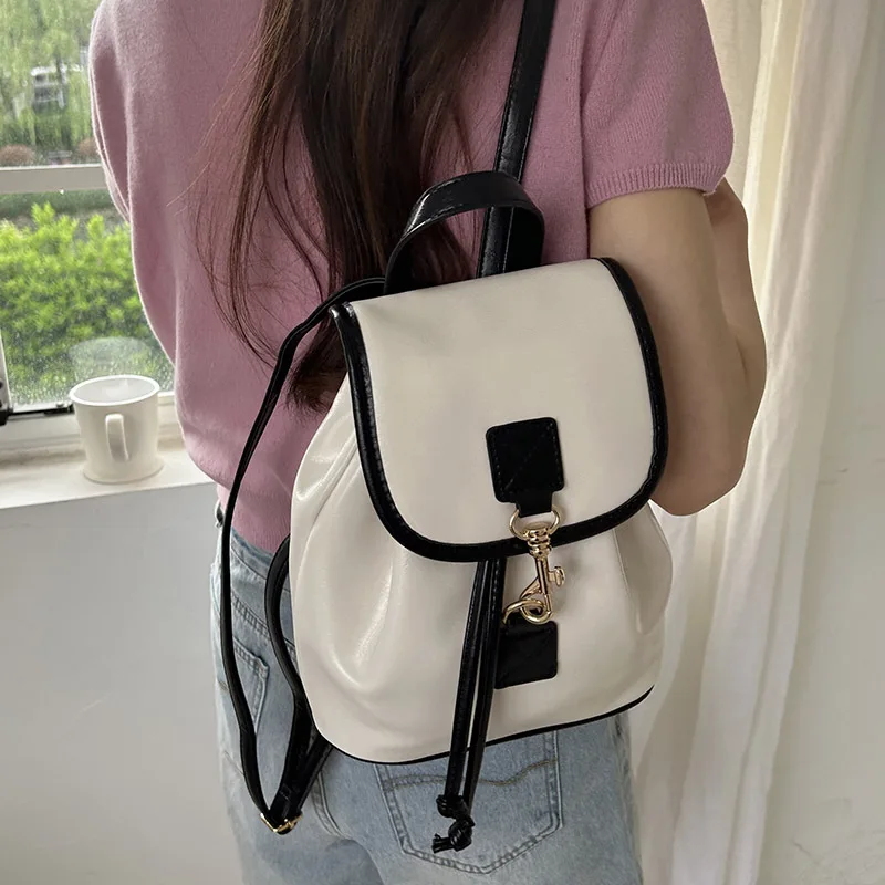 5PCS Small Fragrance Backpack Women's Color Contrast Fashion Pure Color Casual Simple Flip Cover All Small Backpack Wholesale