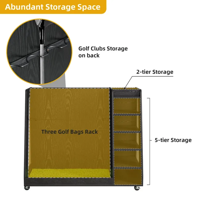 Wooden Large Golf Bag Storage Rack Holder for Garage Fit 3 Golf Bags Organizer 3