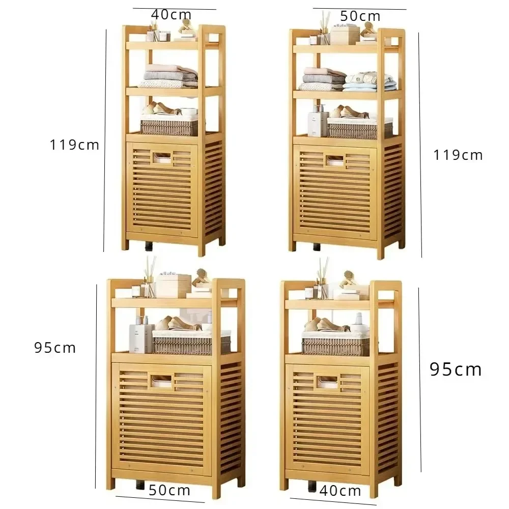 Dirty Clothes Storage Basket Side Rack With Shelf Wooden Storage Hamper Multi-function 3/4 Tier Bathroom Racks Laundry Hamper