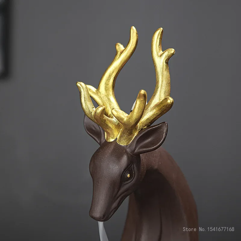 Zisha Backflow Incense Burner, Mother and son Deer, Ornaments, View Smoke, Clouds, Home, Office, Incense, Sandalwood, New, 1Pc