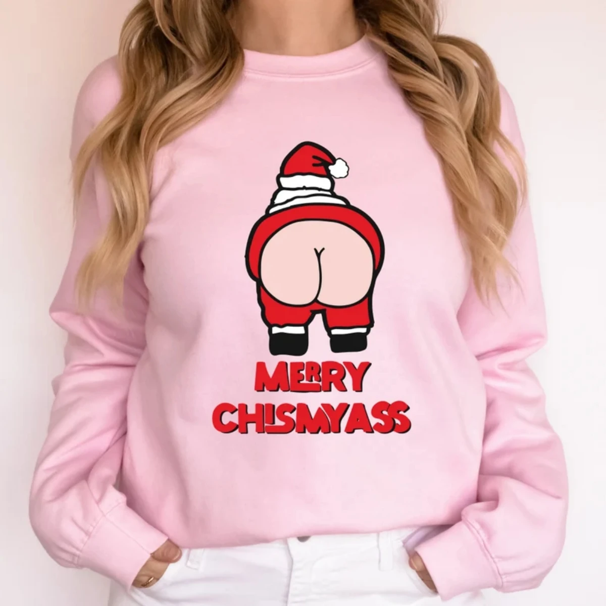 Merry Chismyass Funny Santa T-Shirt Santa Sweatshirt Cute Trendy Crewneck Coquette Aesthetic Pullover Top Winter Clothes Women