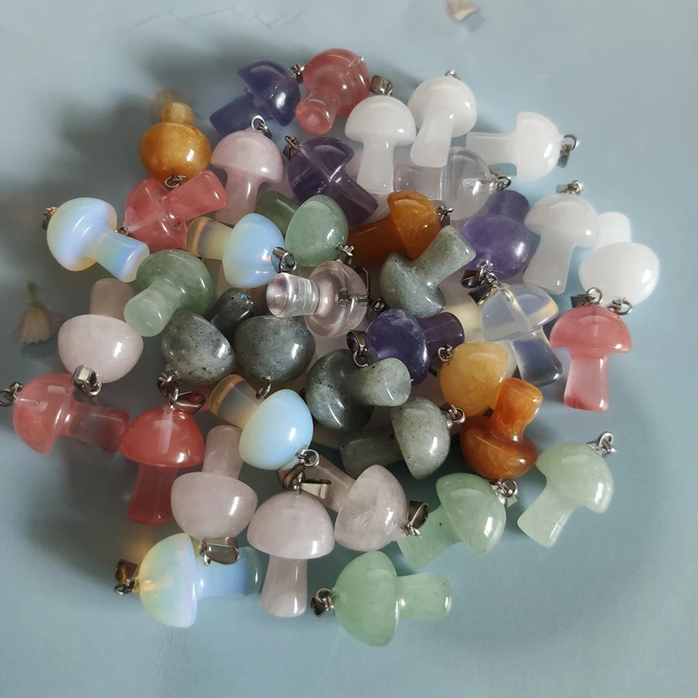 Natural Stone Carving 20mm Mushroom Shape Pendant Reiki Healing Crystal Charms For Necklace Jewelry making
