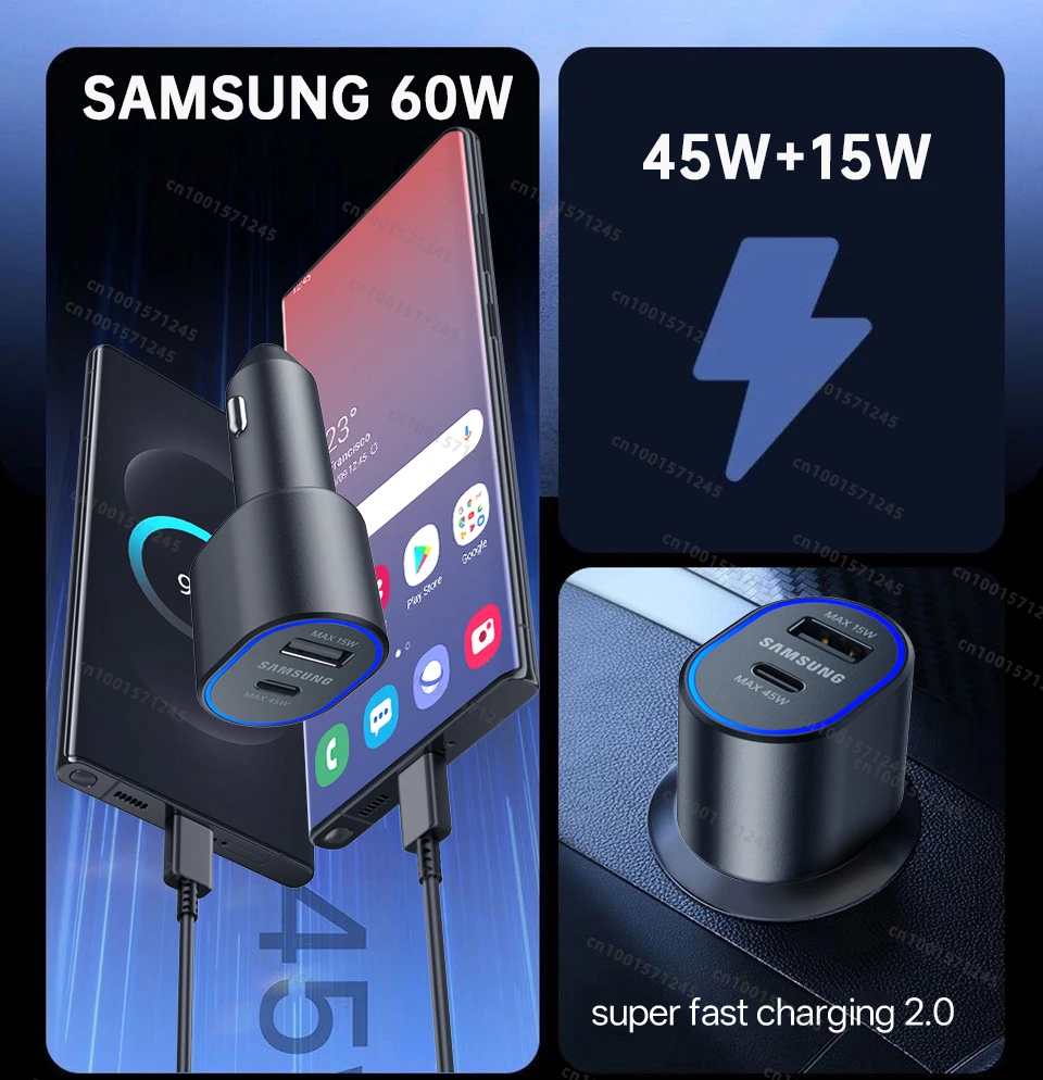 High-Power Type C Car Charger with Fast Charging Cable