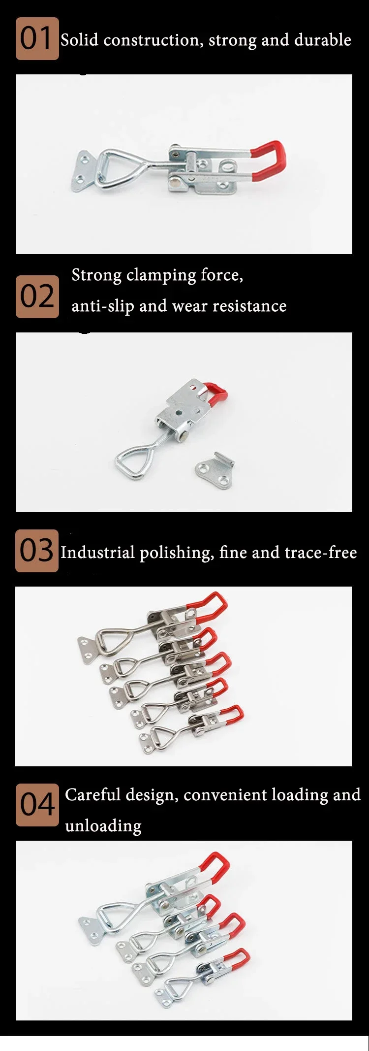 Description Picture 6 of item2/4/8 Pcs Drawer Latch Box Lock Clasp Adjustable Deadbolt Hasp Metal Toggle Quick Release Clamp Anti-Slip Push Pull Clamp Tools