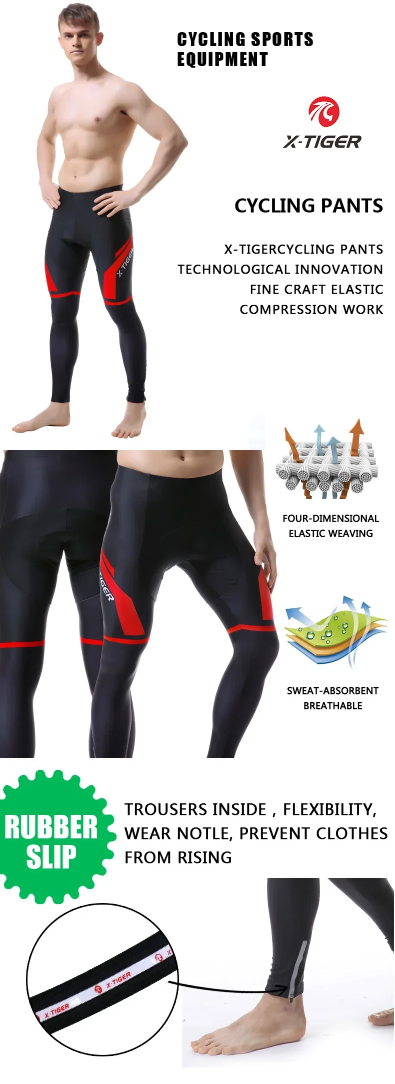 Description Picture 2 of itemX-TIGER Cycling Pants 5D Gel Pad Shockproof Men Pro Lycra MTB Mountain Road Bike Pants Breathable Bicycle Tights