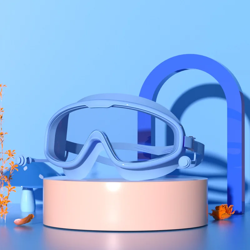 Swimming Goggles Large Frame Waterproof Anti-Fog Hd One-Piece Earplugs Silicone Children Swimming