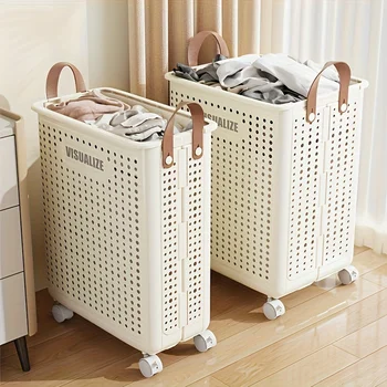 Large Foldable Laundry Hamper - Ceramic White, Spacious & Portable with Wheels for Easy Mobility, Ideal for Home Use