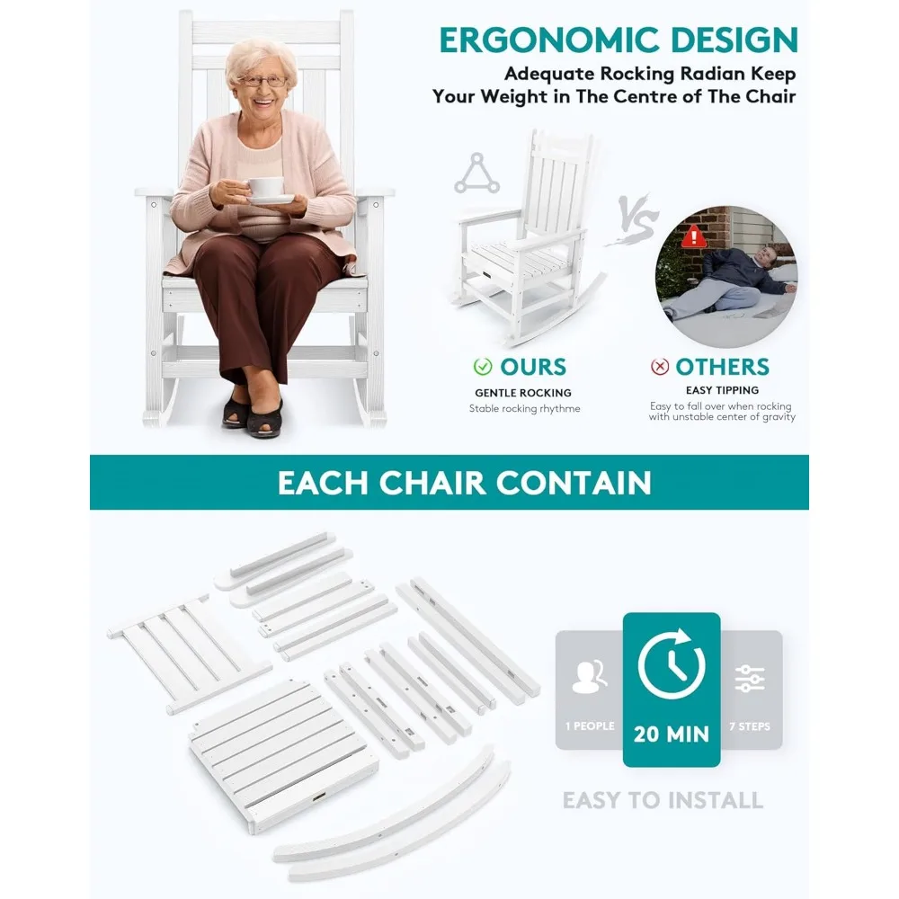Outdoor Rocking Chair Set of 2, White 5