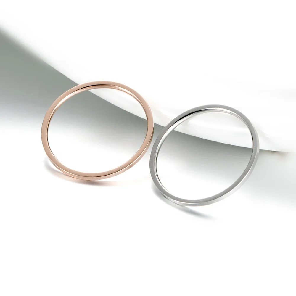 Rings for Women Titanium Steel Rose Gold Color Korean Jewelry Men Simple Wedding Couple Tail Width 1mm Stackable Thin Circle 4