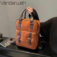 Vintage Women Backpacks High Quality Soft Leather Rucksack Student School Bag Casual Travel Knapsack Fashion Designer Back Pack 1