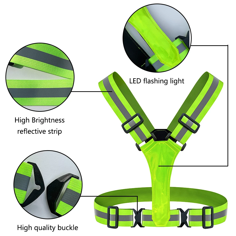 Led Reflective Vest Adjustable Rechargeable High Visibility Outdoor Night Running Riding Walking Light Up Vest