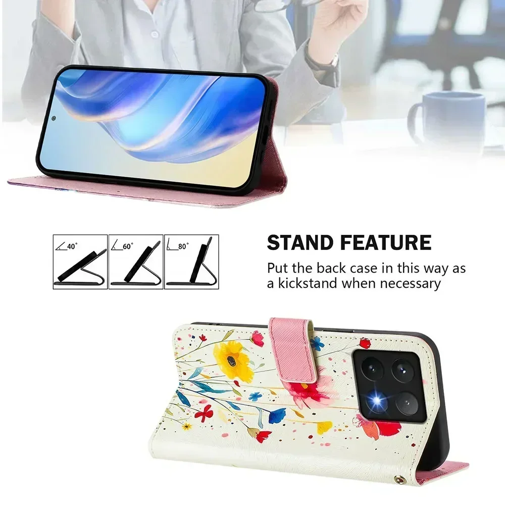 Cartoon Painted Leather Flip Wallet Phone Case with Card Slot Holder