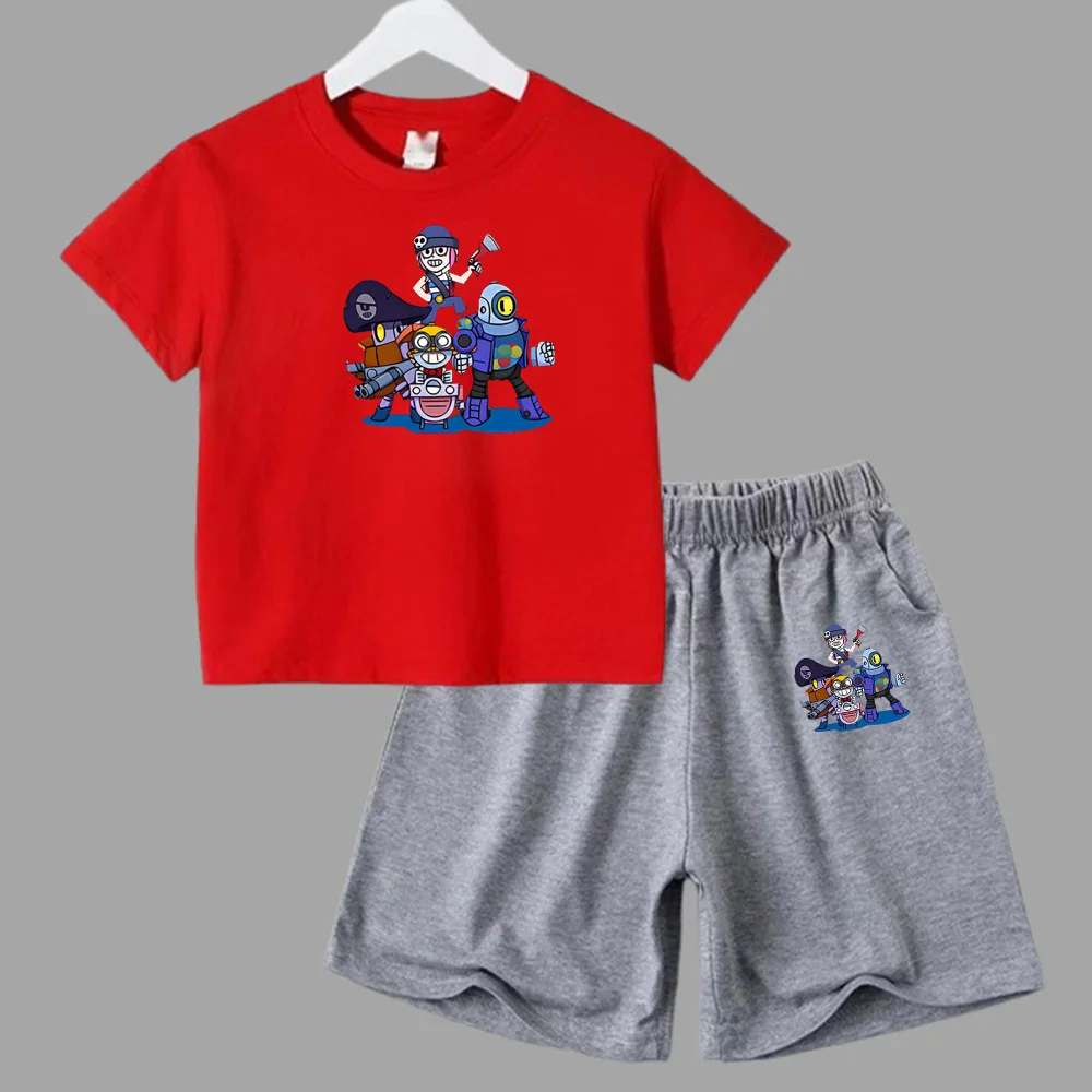 thumbnail image 1 of Conjunto de 2 piezas de camiseta y pantalones cortos informales para niños y adolescentes, de algodón, de manga corta, para verano, 1 of 5