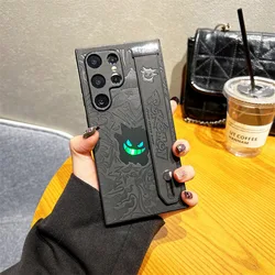 Cartoon Gengar Leather Laser Wristband Shockproof Phone Case - Galaxy S25+ (Black with strap)